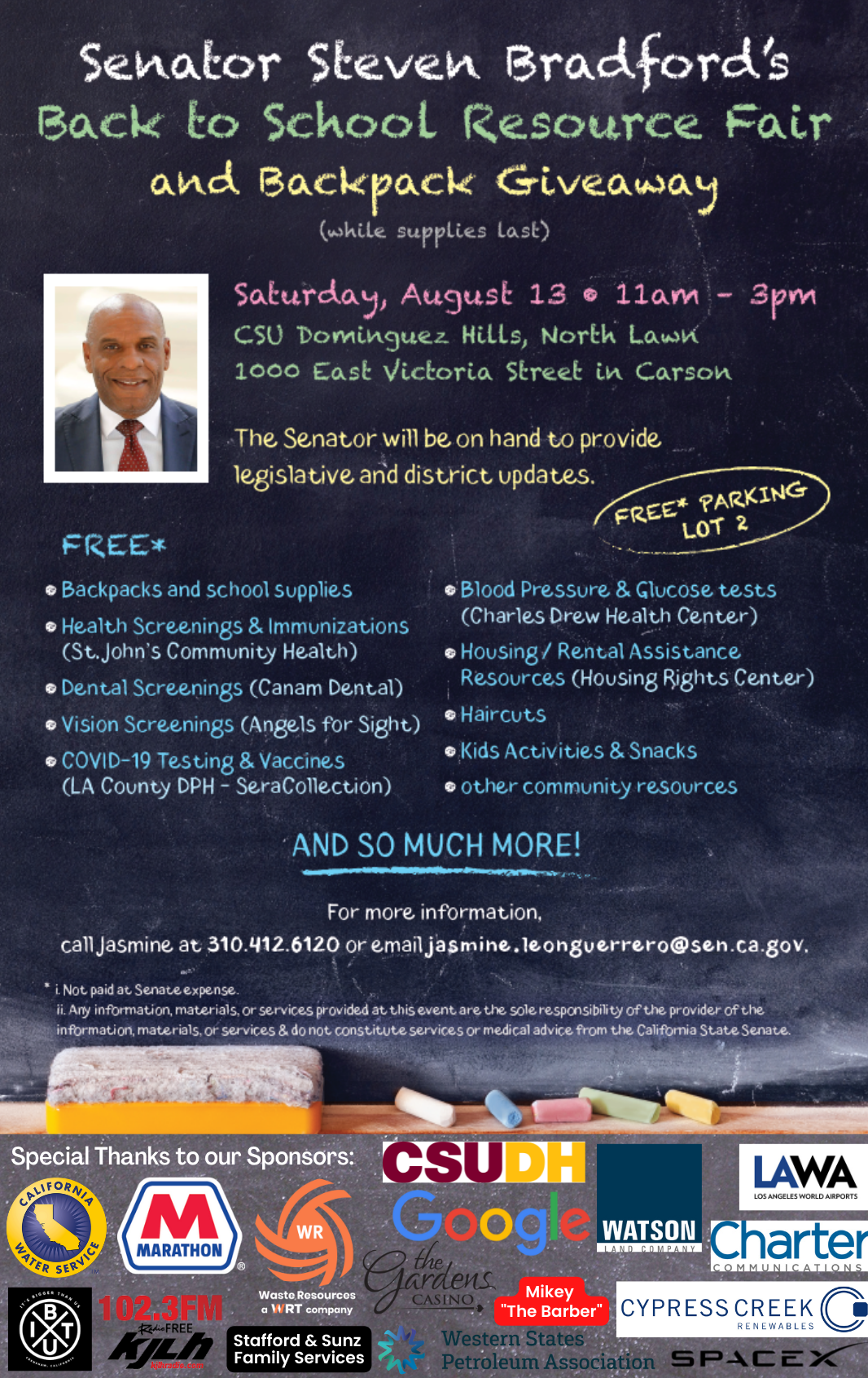 Senator Steven Bradford's Back to School Resource Fair & Backpack Giveaway!